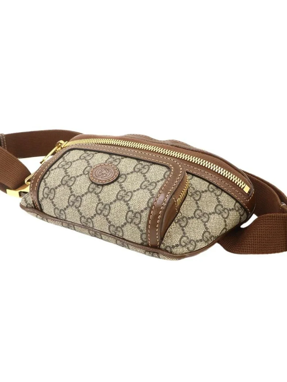 Gucci Interlocking Belt Bag Waist Pouch GG Supreme Leather Beige Brown